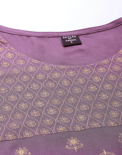 Lavender Printed Kurti With Pant Set | Leemboodi