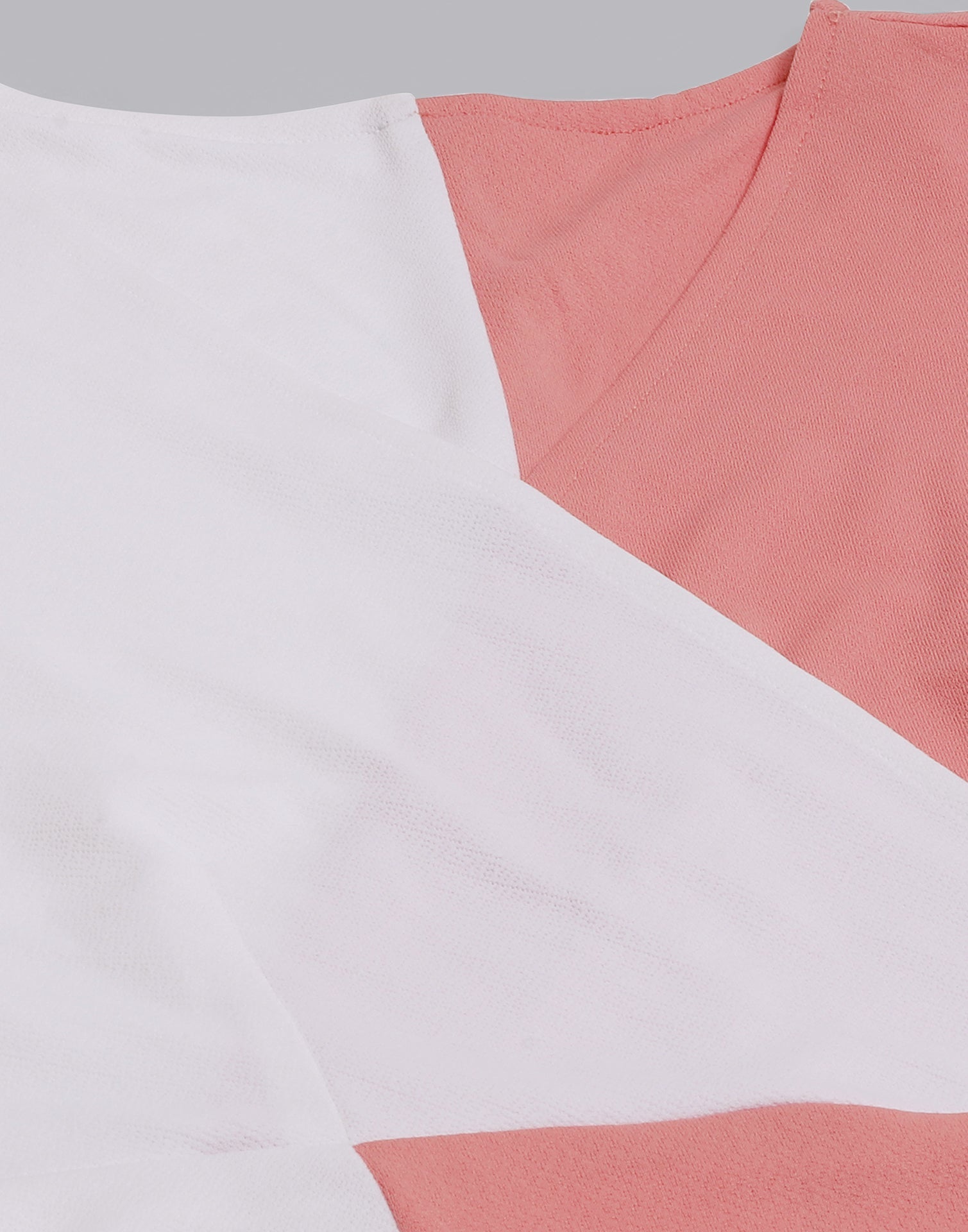 White & Peach Lycra Color block  Dress | Leemboodi