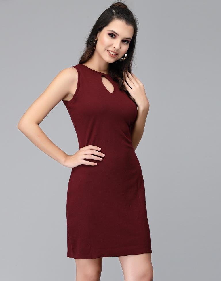 Maroon Sleeveless Bodycon | Leemboodi