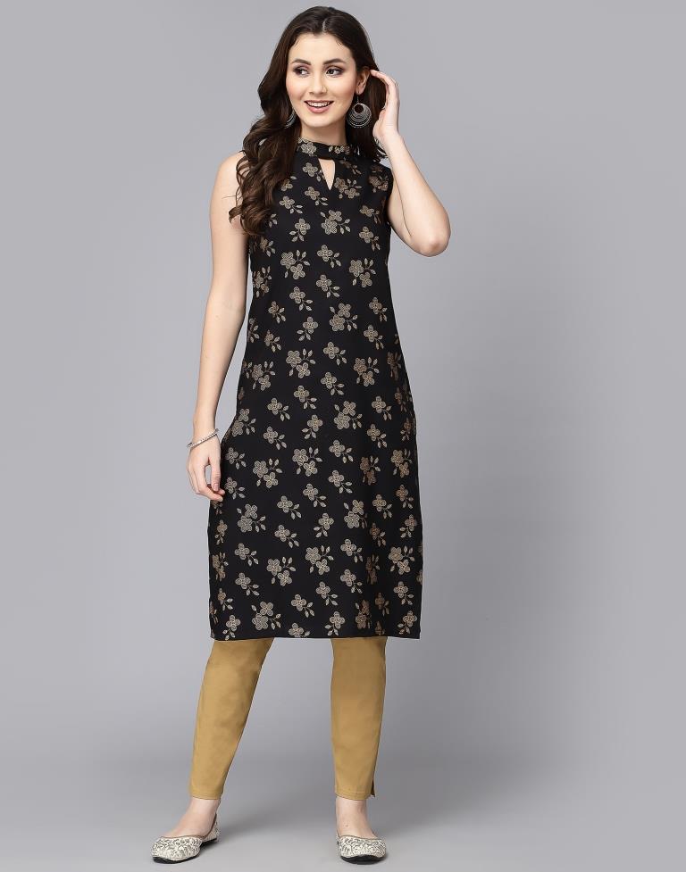 Black Cotton Printed Straight Kurta | Sudathi