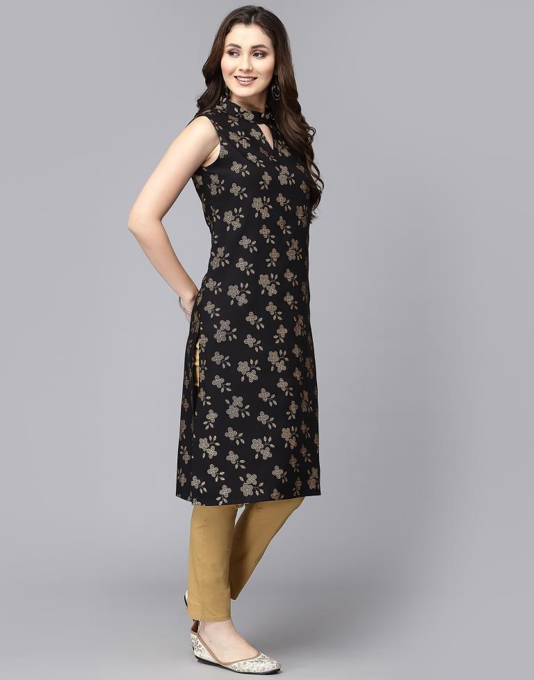 Black Cotton Printed Straight Kurta | Sudathi