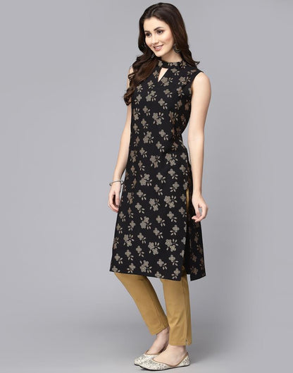 Black Cotton Printed Straight Kurta | Sudathi