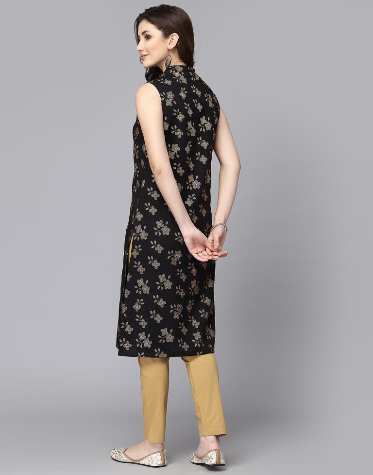 Black Cotton Printed Straight Kurta | Sudathi