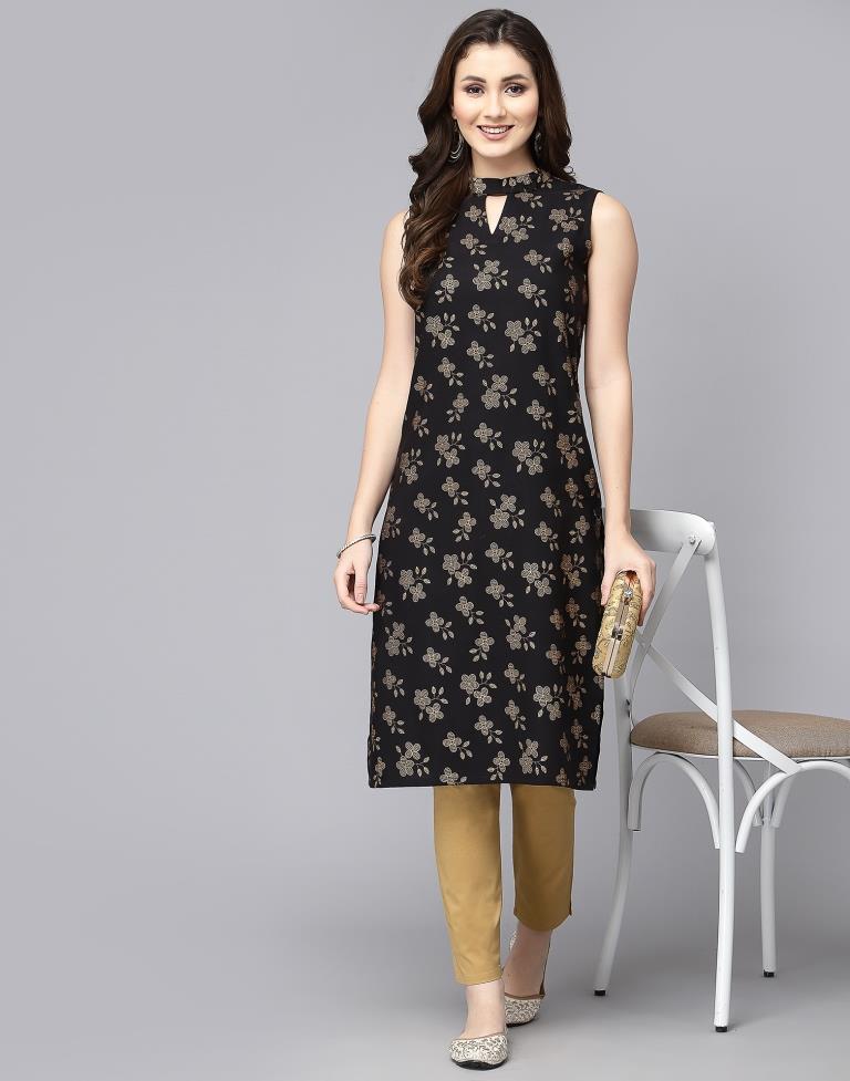 Black Cotton Printed Straight Kurta | Sudathi