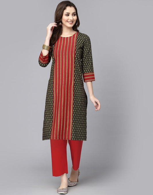 Black Printed Straight Kurta | Sudathi