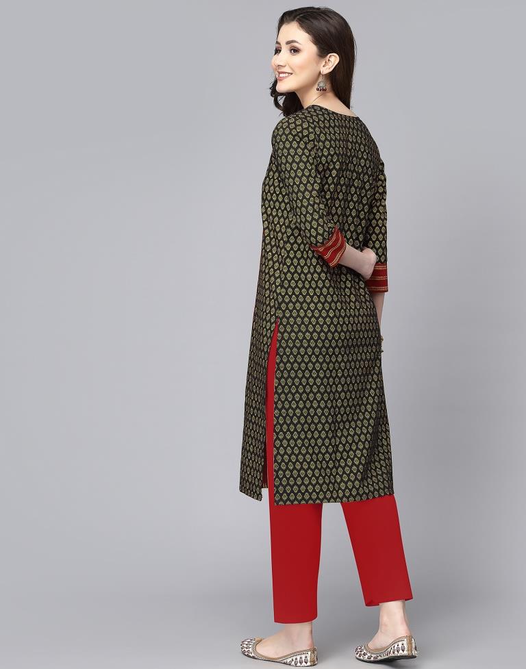Black Printed Straight Kurta | Sudathi