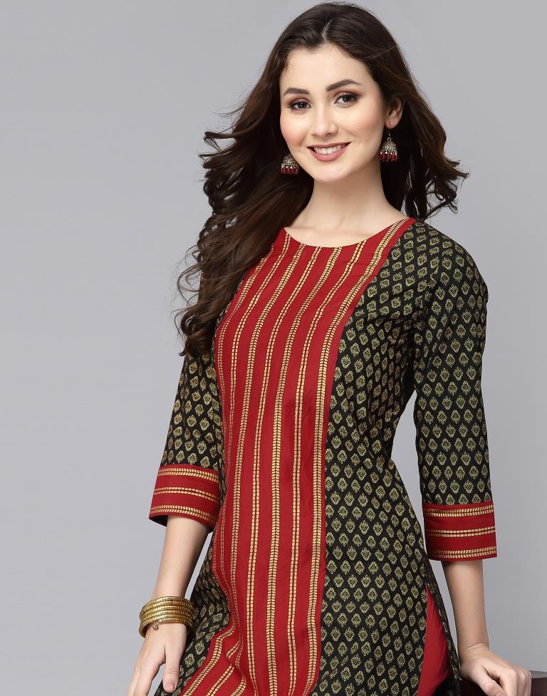 Black Printed Straight Kurta | Sudathi