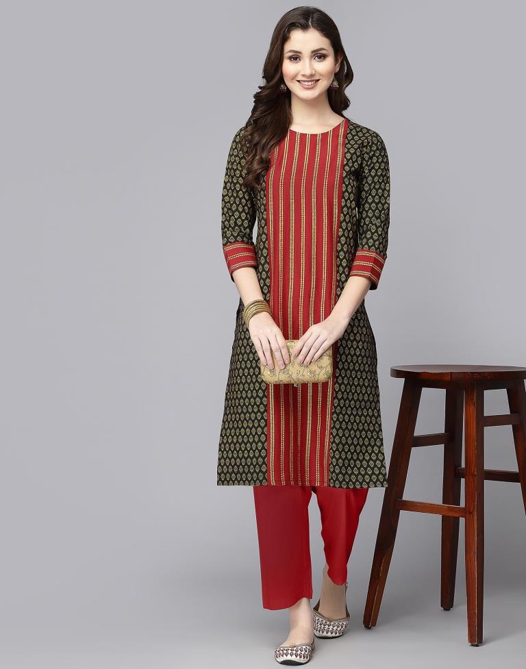 Black Printed Straight Kurta | Sudathi
