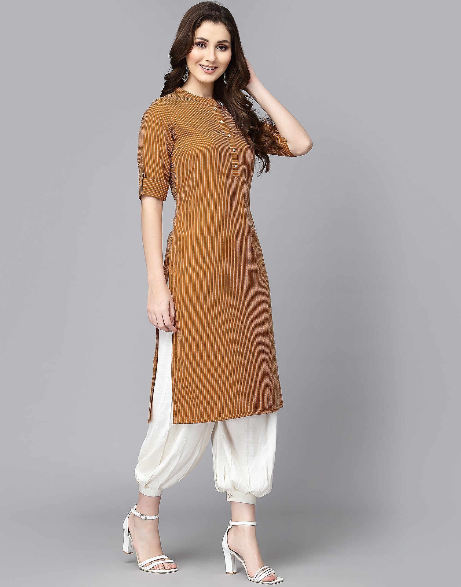 Mustard Woven Straight Kurti | Sudathi