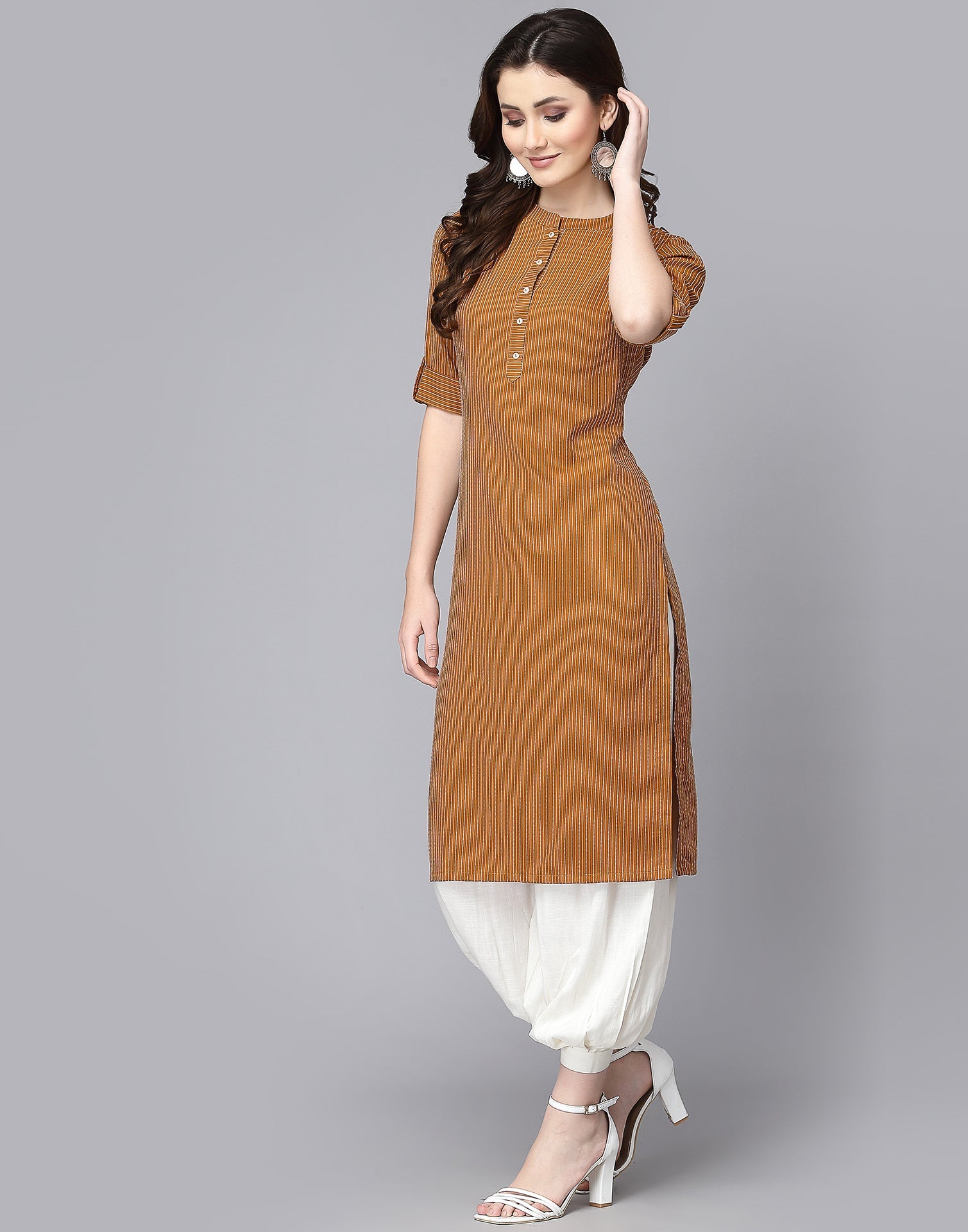 Mustard Woven Straight Kurti | Sudathi