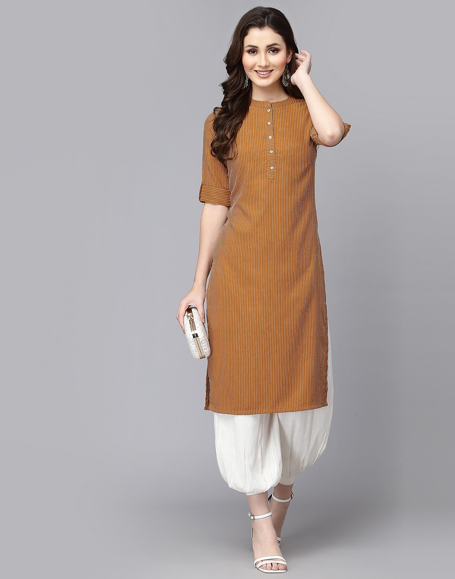 Mustard Woven Straight Kurti | Sudathi