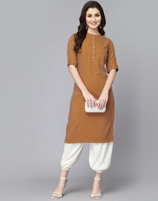 Mustard Woven Straight Kurti | Sudathi