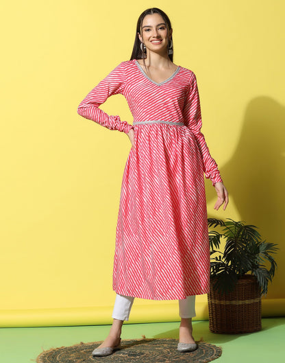 Pink Printed A-Line Kurti | Leemboodi