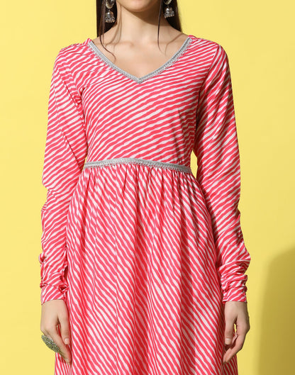 Pink Printed A-Line Kurti | Leemboodi