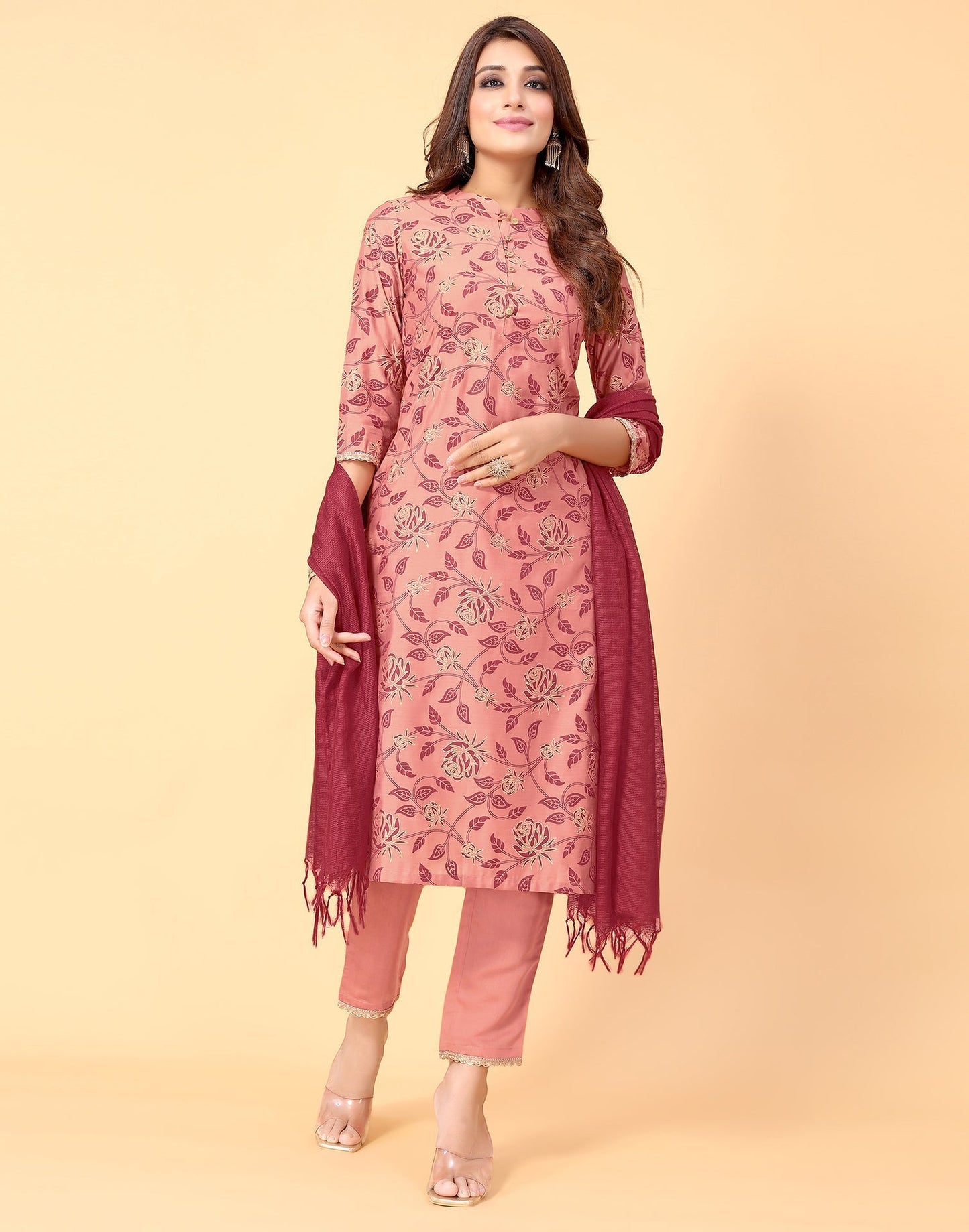 Coral Kurti With Pant And Dupatta | Leemboodi