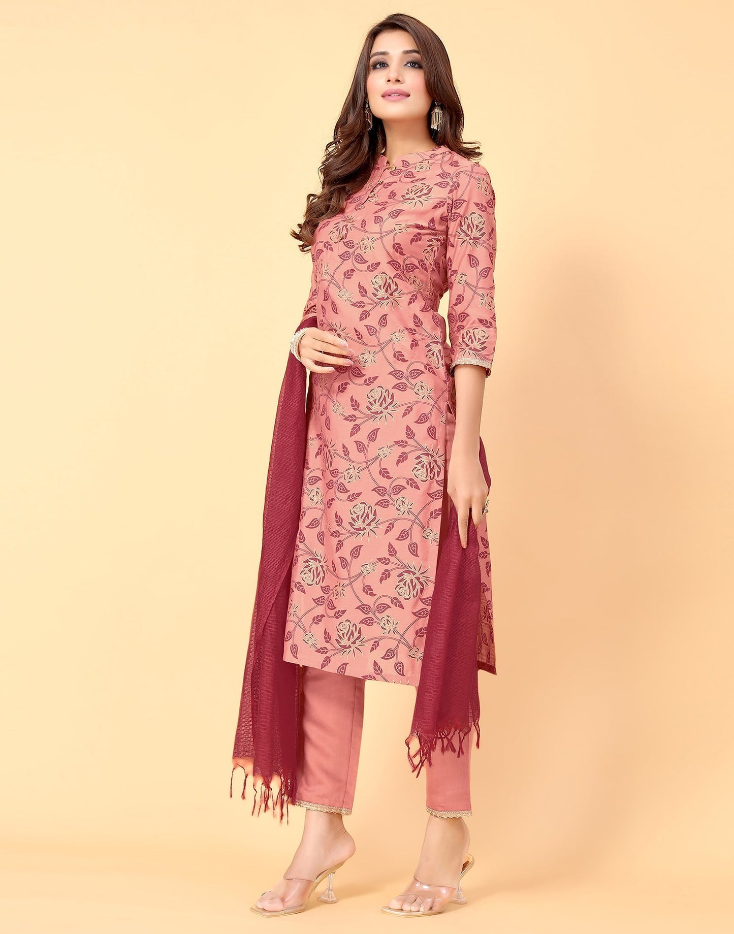 Coral Kurti With Pant And Dupatta | Leemboodi