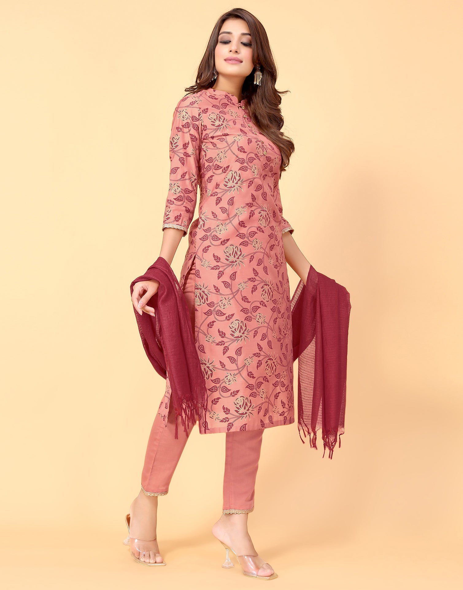 Coral Kurti With Pant And Dupatta | Leemboodi