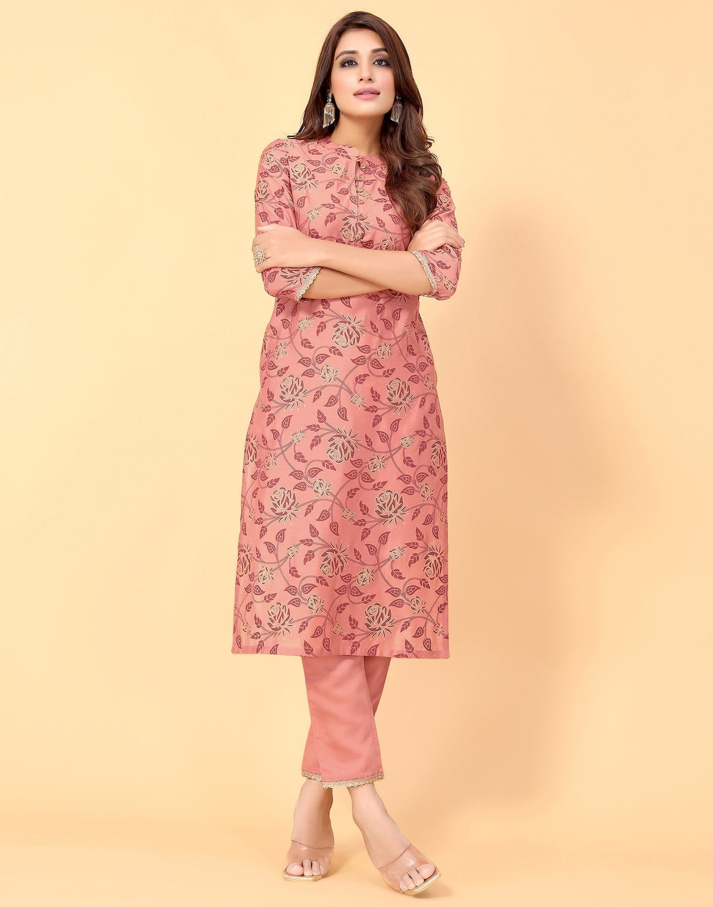 Coral Kurti With Pant And Dupatta | Leemboodi