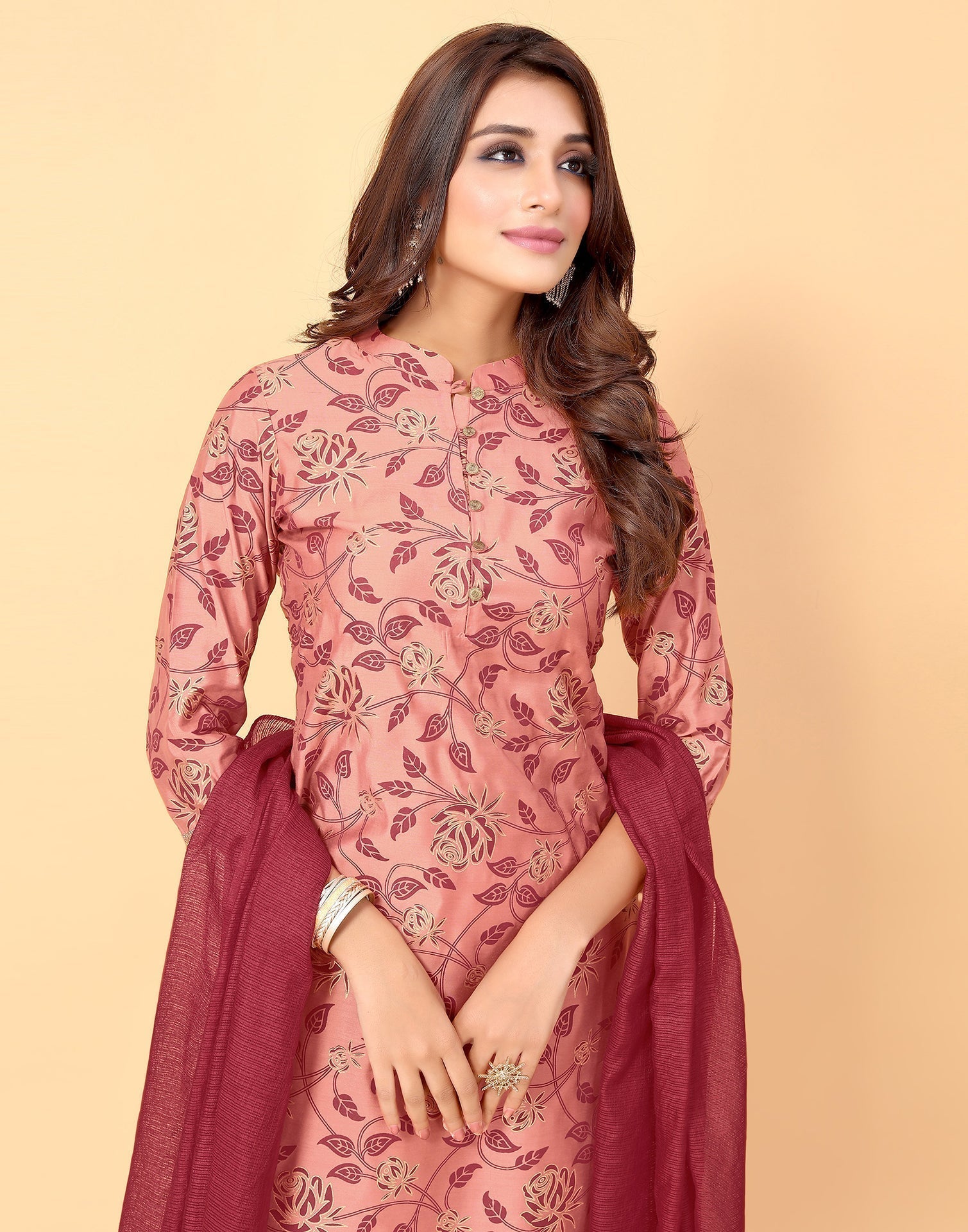 Coral Kurti With Pant And Dupatta | Leemboodi