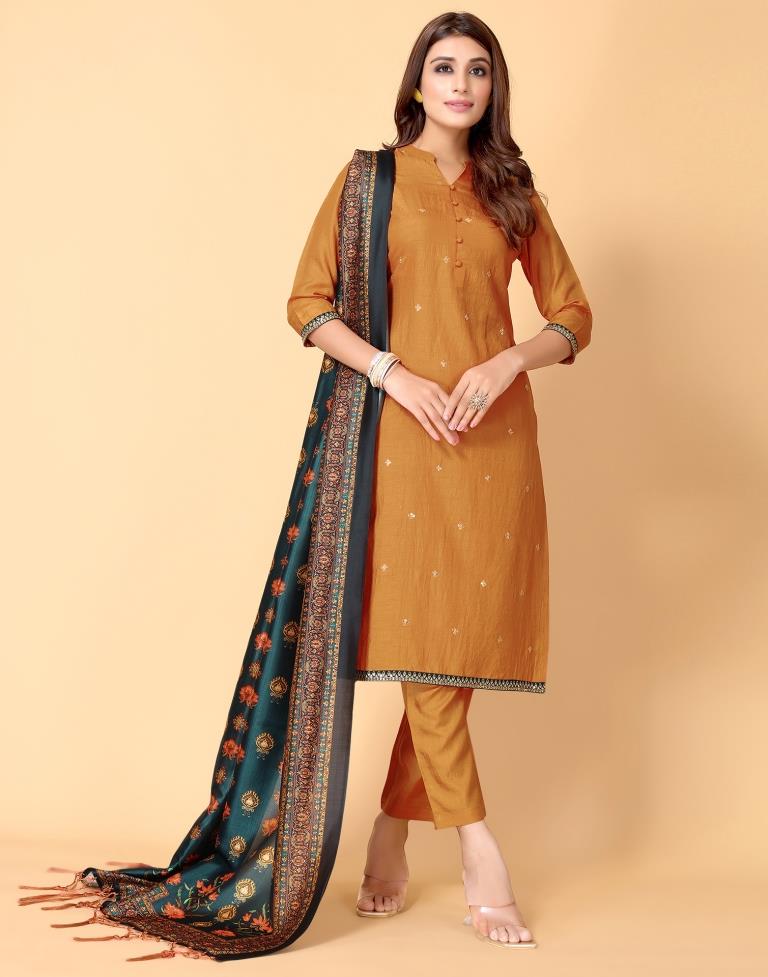 Dark Mustared Kurti With Pant And Dupatta | Leemboodi