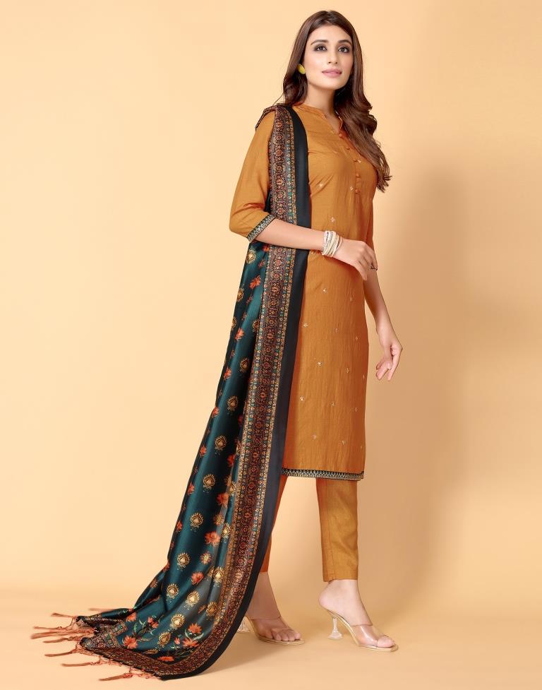 Dark Mustared Kurti With Pant And Dupatta | Leemboodi