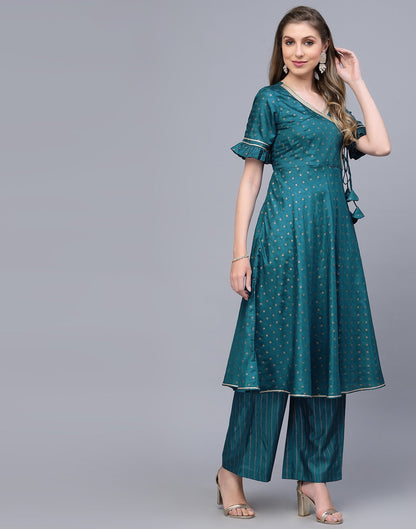 Teal Angarkha style Kurta With Pant Set | Leemboodi