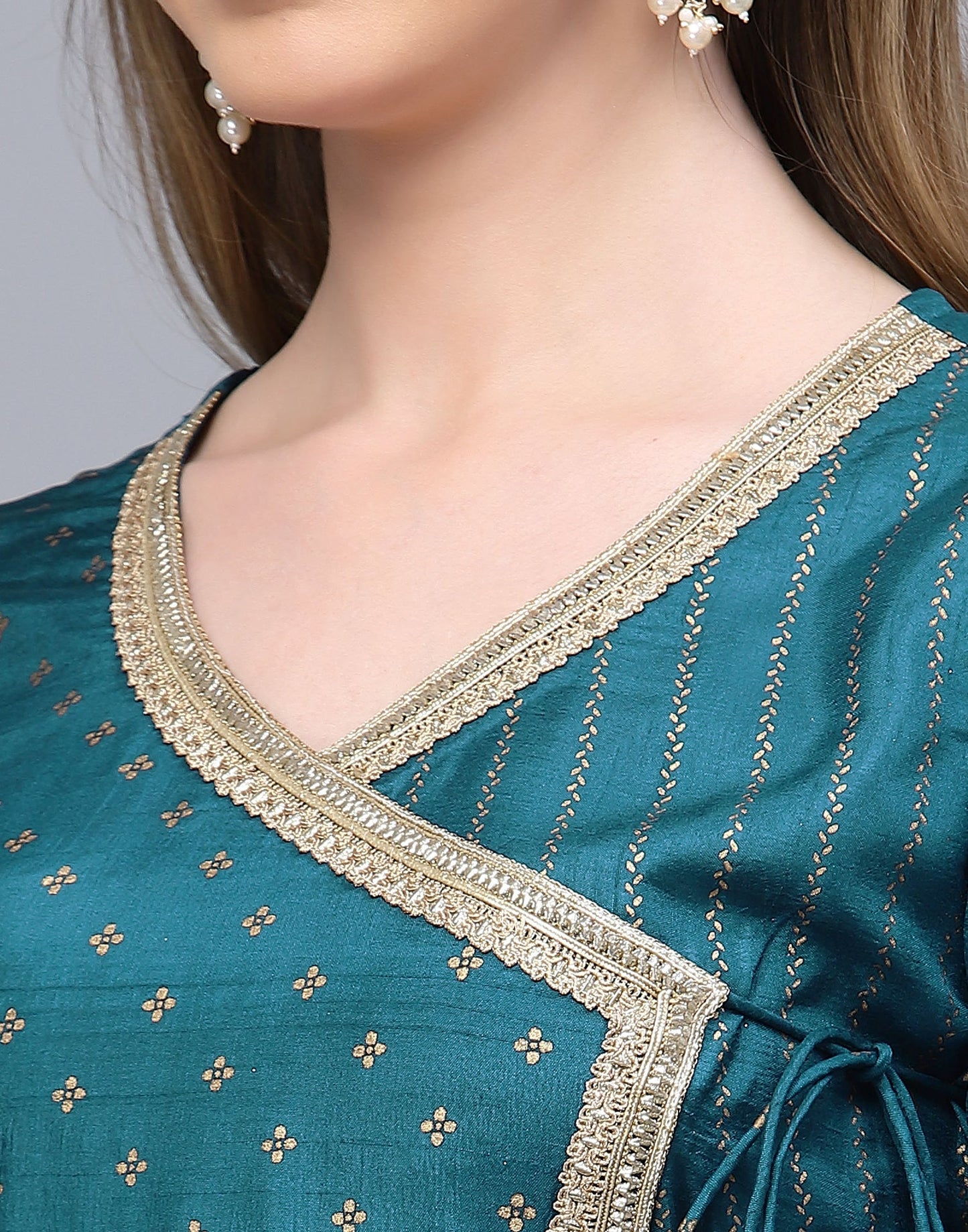 Teal Angarkha style Kurta With Pant Set | Leemboodi