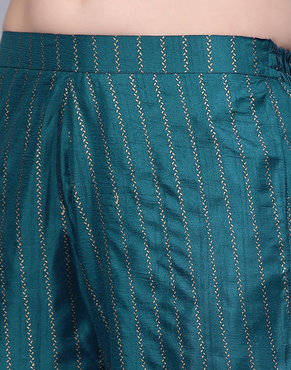 Teal Angarkha style Kurta With Pant Set | Leemboodi