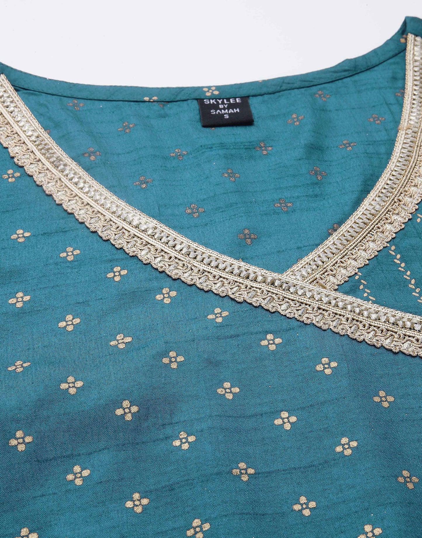 Teal Angarkha style Kurta With Pant Set | Leemboodi