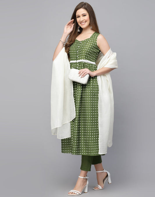 Green Kurti With Pant And Dupatta | Leemboodi