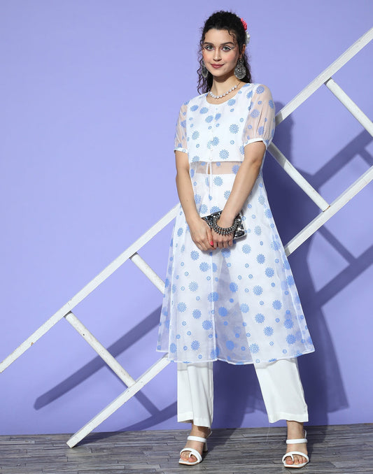 Off White Organza kurta pant With Pant Set | Leemboodi