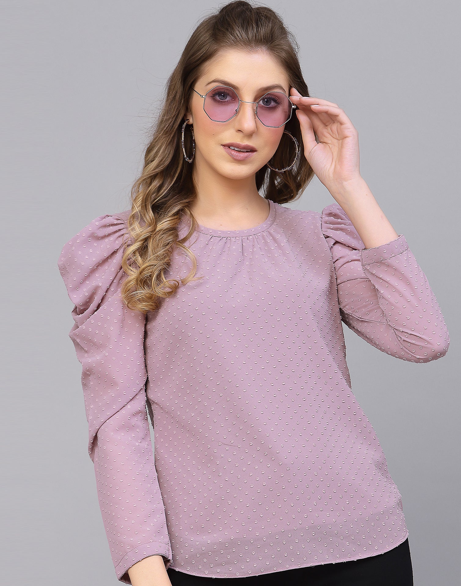 Lavender Mutton Sleeve Top | Sudathi