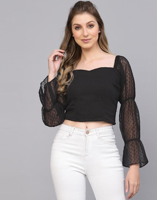 Black Rotto Butti Crop Top | Leemboodi