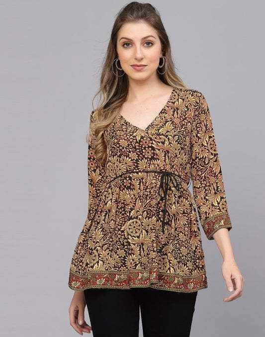 Brown Casual Printed Top | Leemboodi
