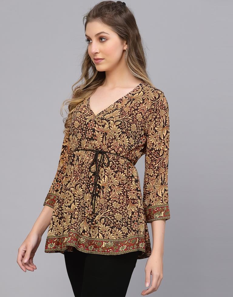 Brown Casual Printed Top | Leemboodi