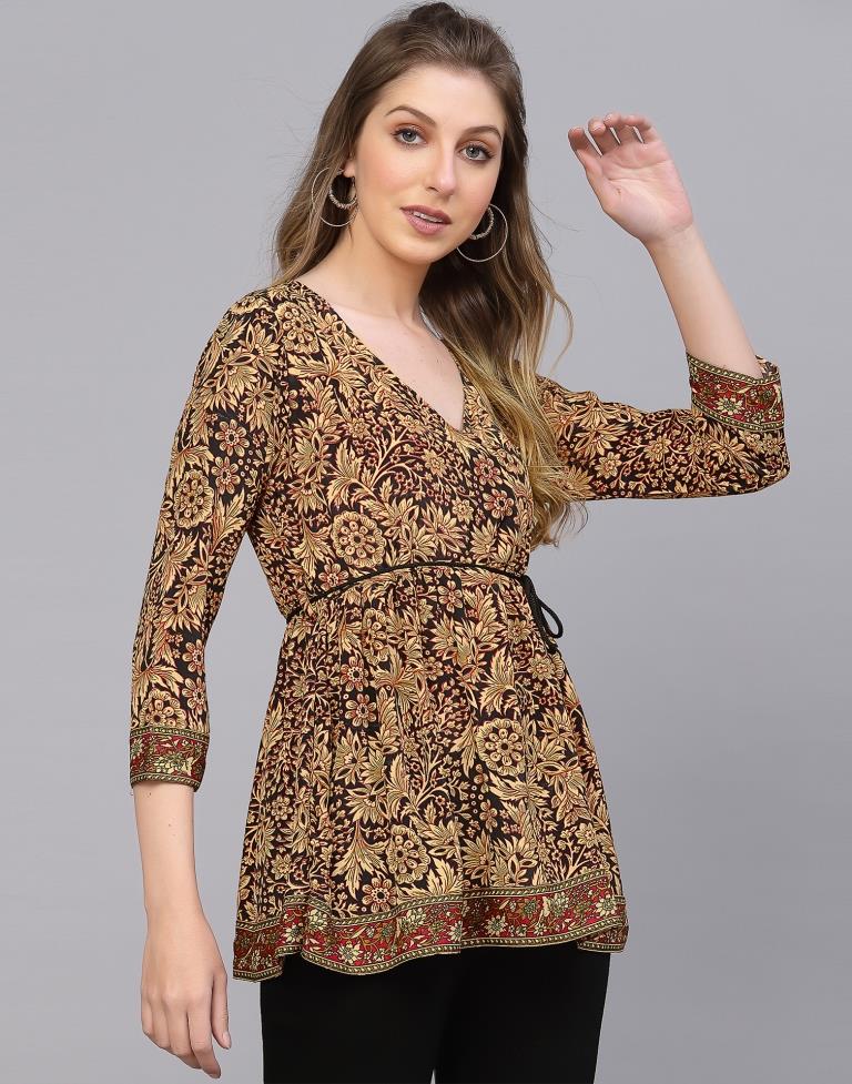 Brown Casual Printed Top | Leemboodi