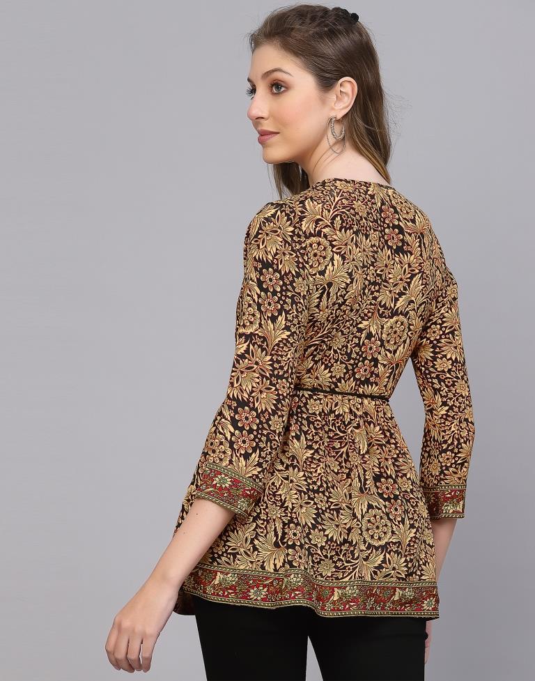Brown Casual Printed Top | Leemboodi
