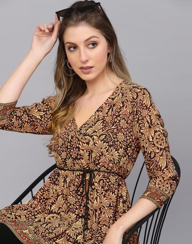 Brown Casual Printed Top | Leemboodi