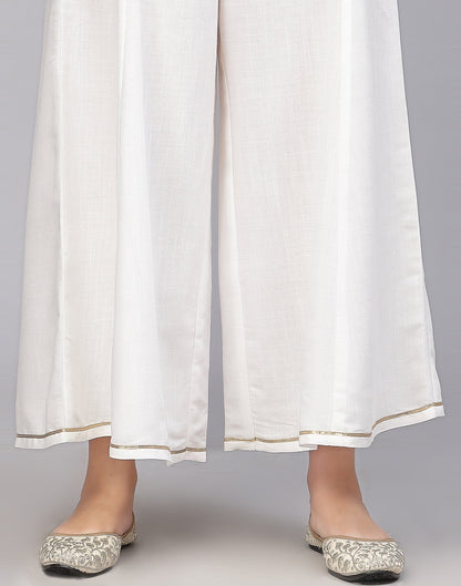 White Cotton Kurta Pallazo With Pant Set | Leemboodi