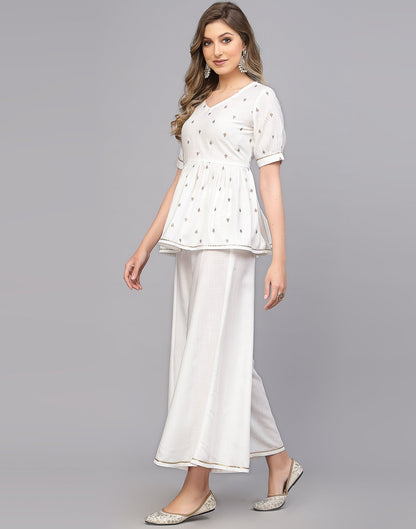 White Cotton Kurta Pallazo With Pant Set | Leemboodi