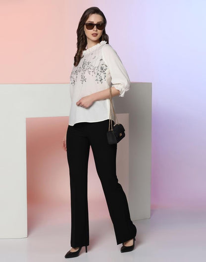 Off White Cotton Embroidery Top