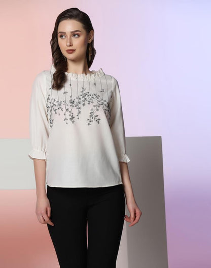 Off White Cotton Embroidery Top