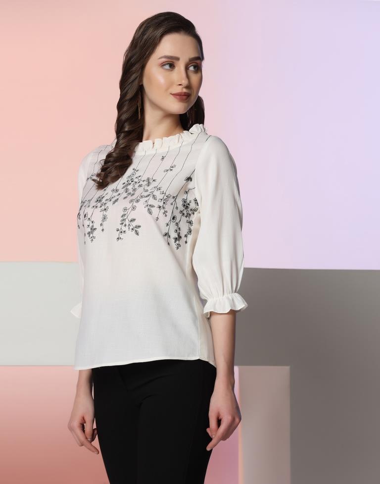 Off White Cotton Embroidery Top