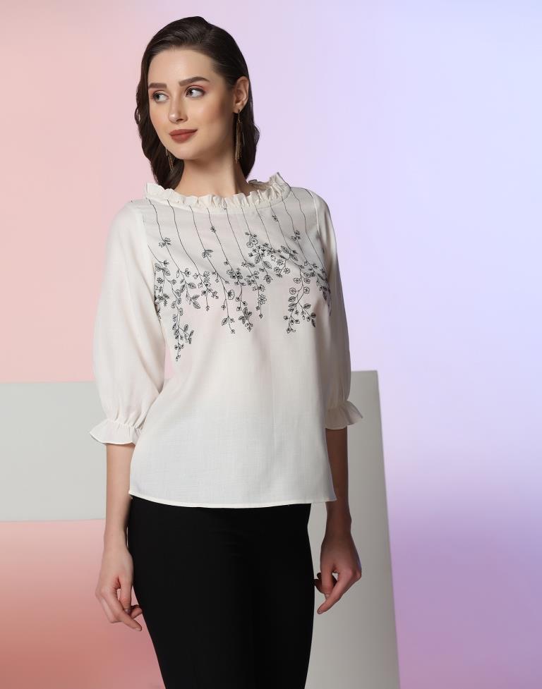 Off White Cotton Embroidery Top