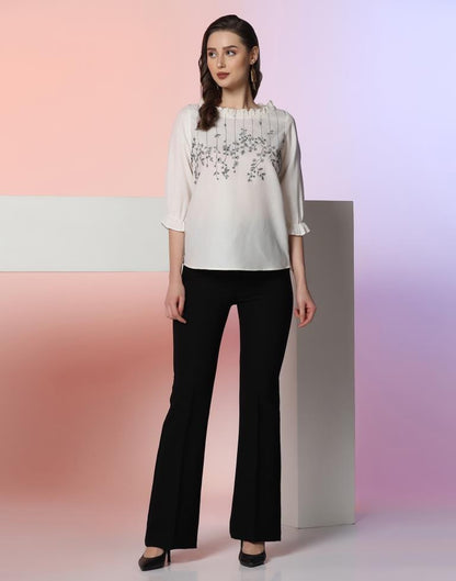 Off White Cotton Embroidery Top