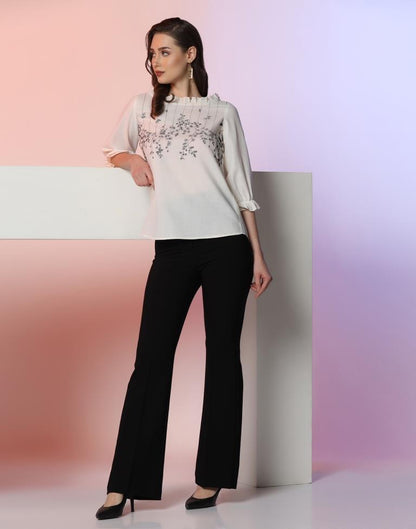 Off White Cotton Embroidery Top