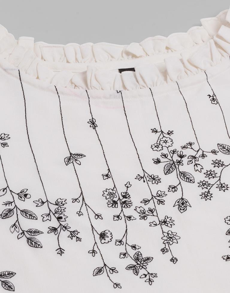Off White Cotton Embroidery Top