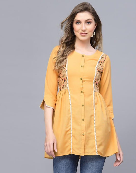 Yellow Straight Cut Short Kurti | Sudathi