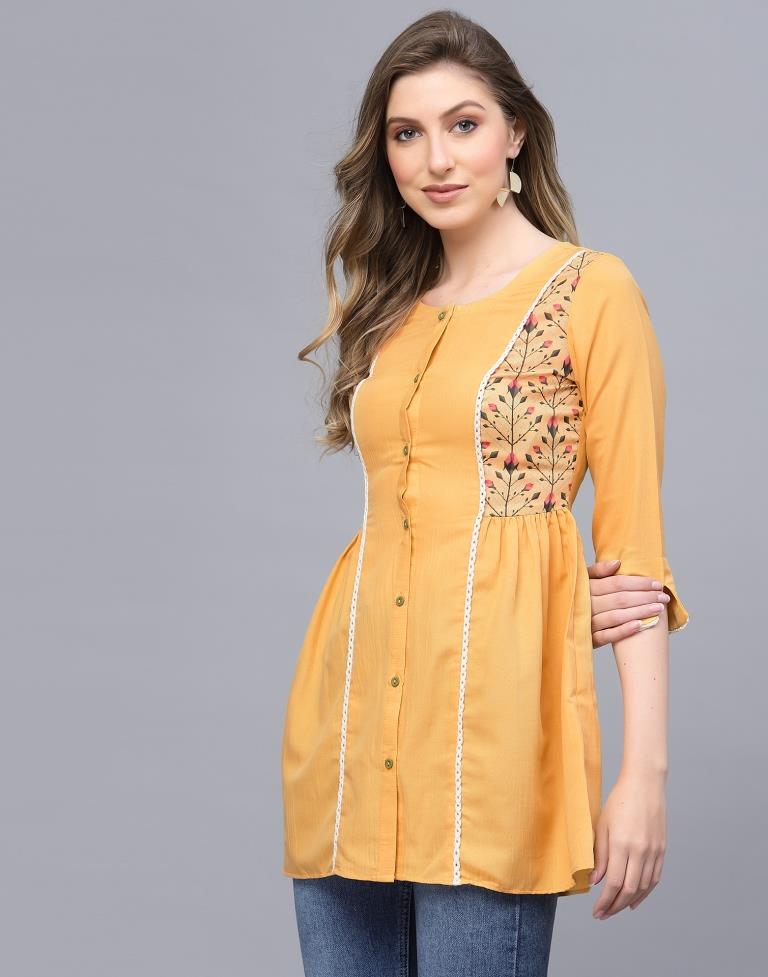 Yellow Straight Cut Short Kurti | Sudathi