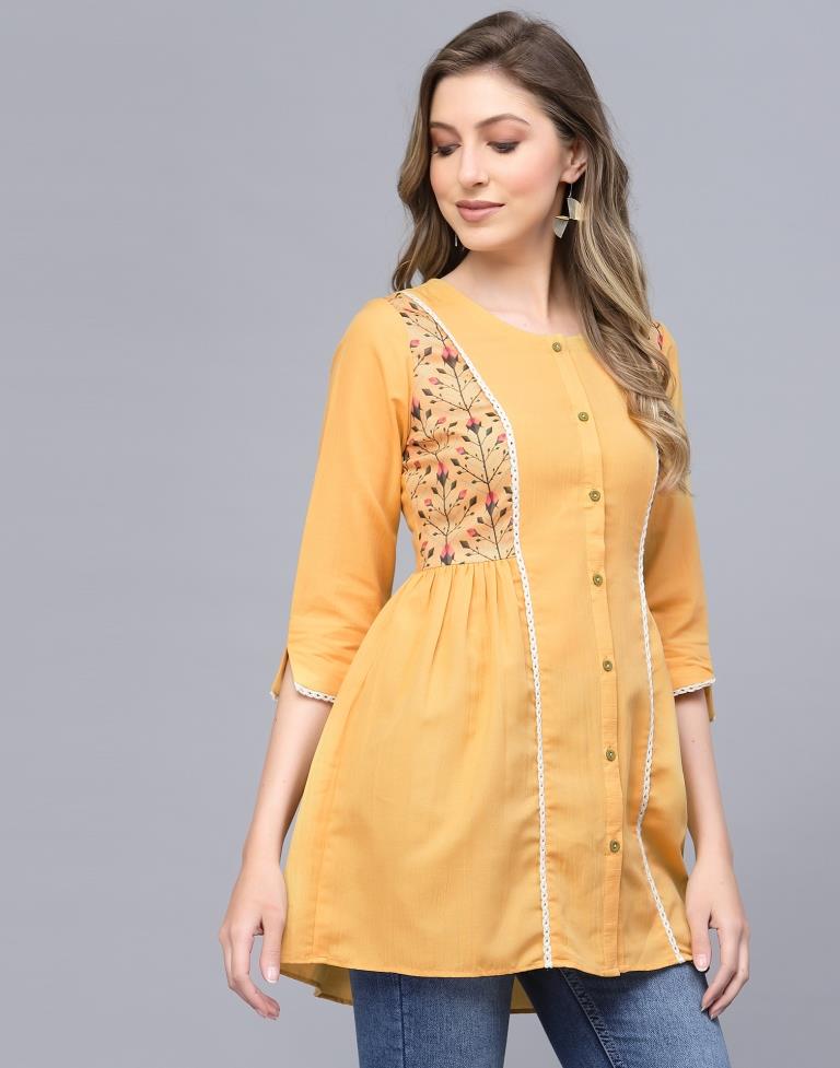 Yellow Straight Cut Short Kurti | Sudathi